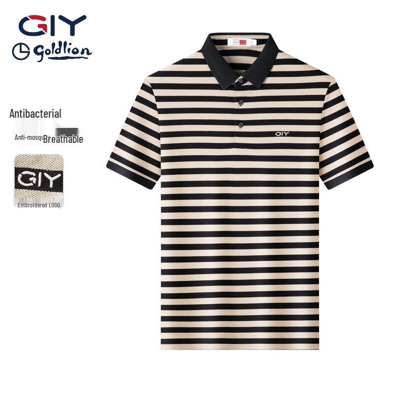 Goldlion Men s Striped Lapel Polo T-shirt XL
