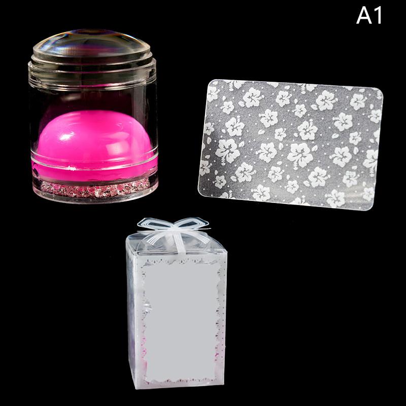 

1 шт. с коробкой Двусторонняя прозрачная силиконовая подушечка-штамп для нейл-арта с скребком Мягкие инструменты для стемпинга для маникюра