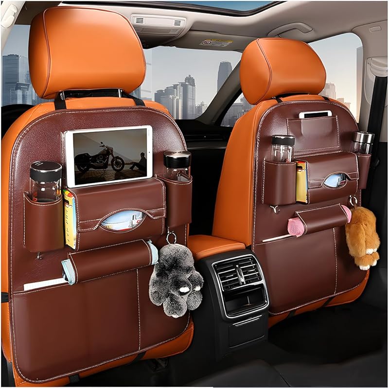 2 PCS Car Seat Back Organizer, Premium Leather Seat Back Protector with Storage Pockets, Waterproof Hanging Vehicle Storage, Universal Car Organizer кофейный