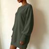 Women's Loose Fit Knit Midi Sweater Dress with Sleeves and Turn-Down Collar