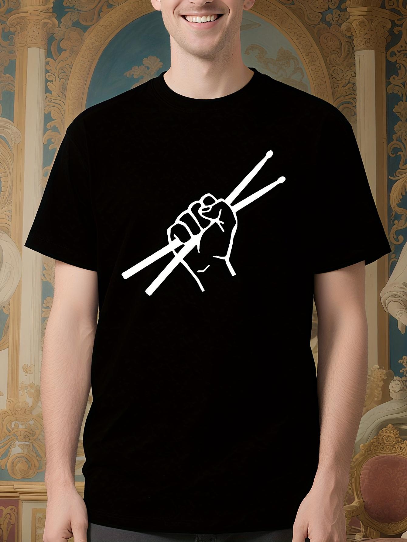 Funny Drum Graphic Tshirt - Black Band Tee with Drumstick... S