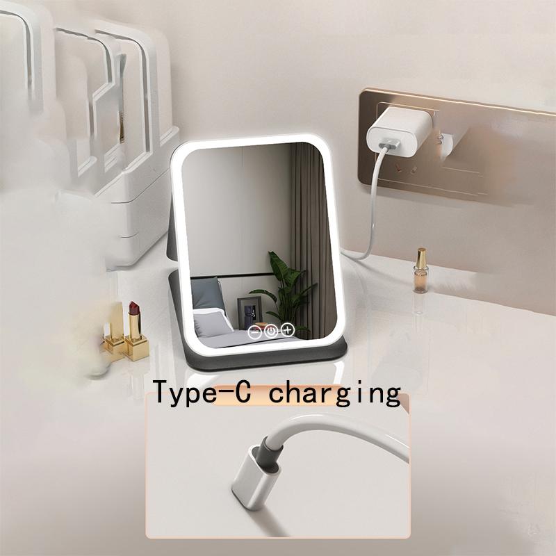 Foldable HD Makeup Mirror Intelligent Touch Control Adjustable Three Color Light LED Cosmetic Mirror Type-c Charging Two Size