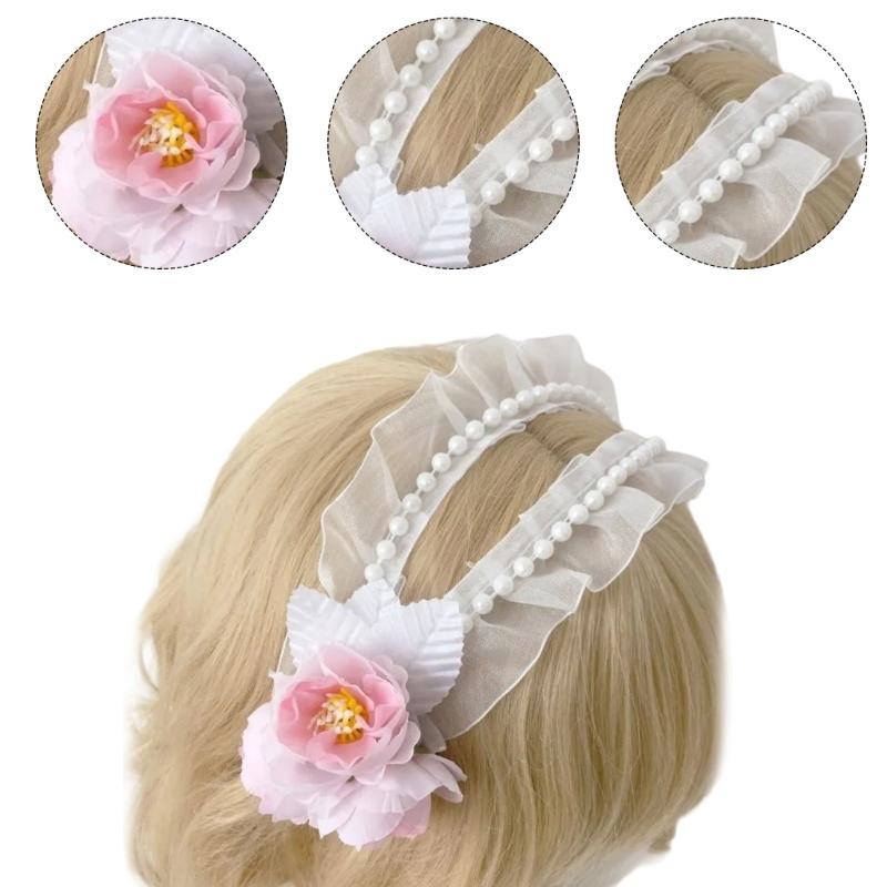 Cute Hair Accessory Hairband Lace Flower Hairpieces Hairpieces Elegant Cosplay Headbands for Parties and Weddings
