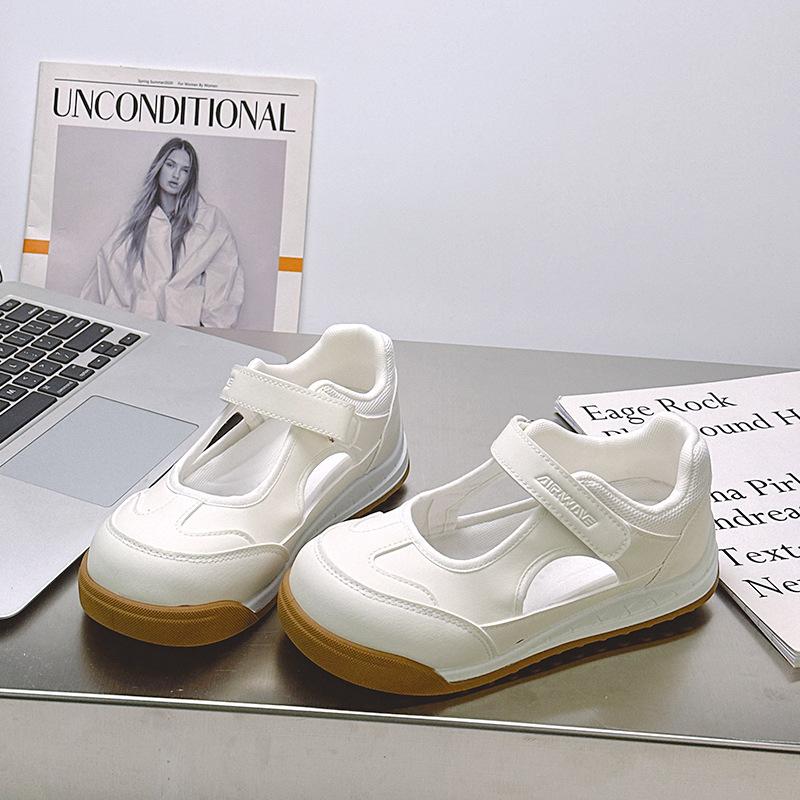 

Shallow mouth women s lazy shoes Velcro breathable hollow summer new original design casual sandals 35 бежевый