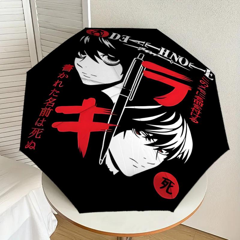 1PC Death Note Automatic Open/Close Umbrella with Windproof, 8-Rib Sturdy Canopy, Durable Ribs, Fashionable Design, Outdoor Accessory, Fun Prin, Holid