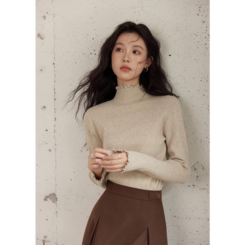 Women s Ruffle Trim High-Neck Knit Top S