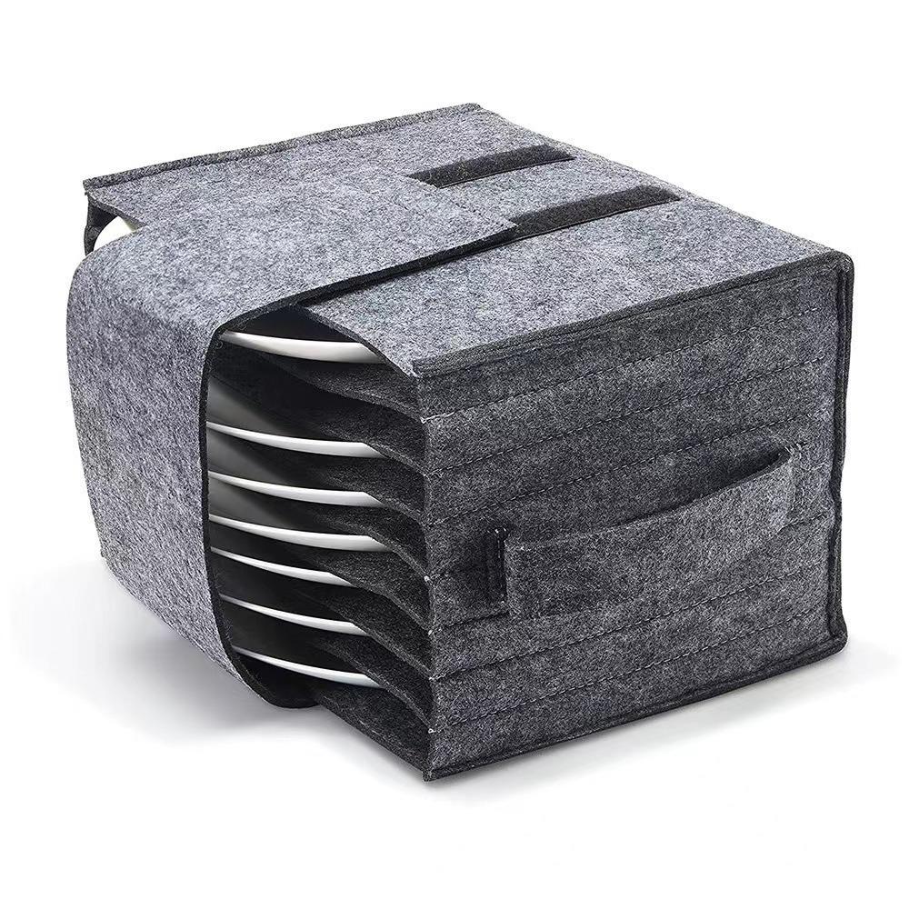 Portable Foldable Plates Storage Bag Thicken Lightweight Felt Storage Bag with Handle Dish Cup Storage Bag Kitchen