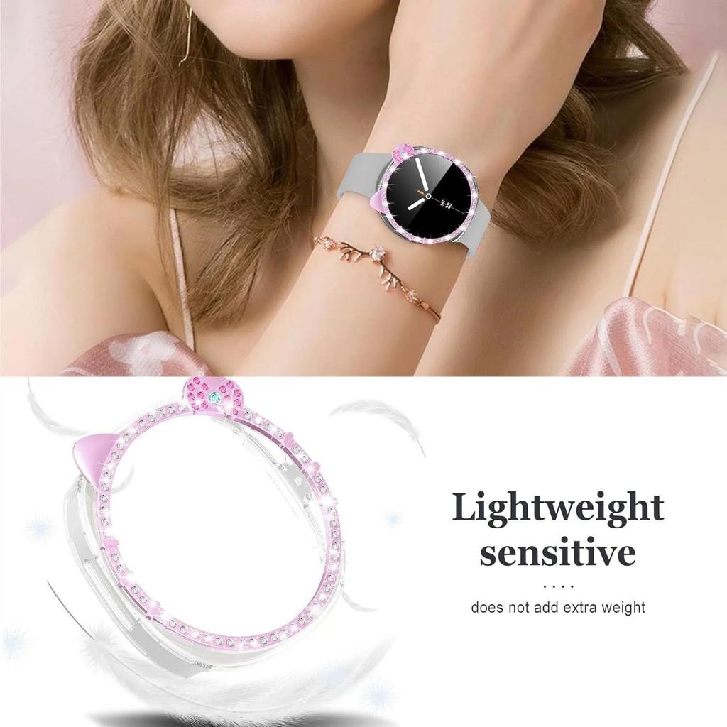 Bling Cat Ear Glitter Case for Samsung Galaxy Watch 8 40mm 44mm Women Crystal Rhinestone Bezel Protective Cover