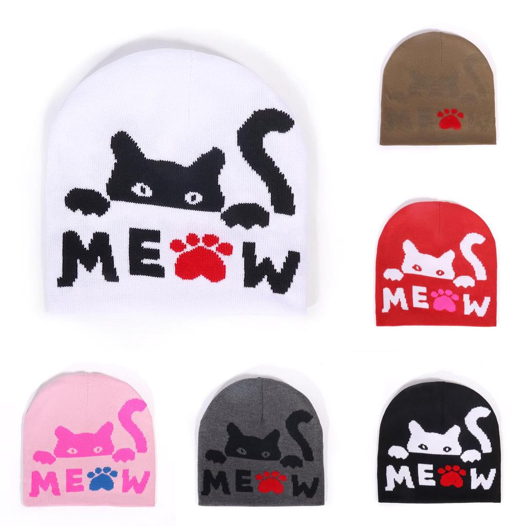 Cat Animal Pattern Knit Cap For Outdoor Activities In Autumn And Winter Fashion