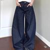 Women Black High Street Vibe Wide Leg Jeans Autumn Winter Men Women Washed Loose Straight Pants