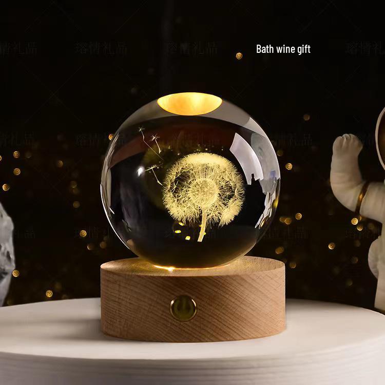 Starry Elk Crystal Ball Night Light - 3D Carved Luminous Desktop Ornament for Christmas, Birthdays, or Valentine's Day