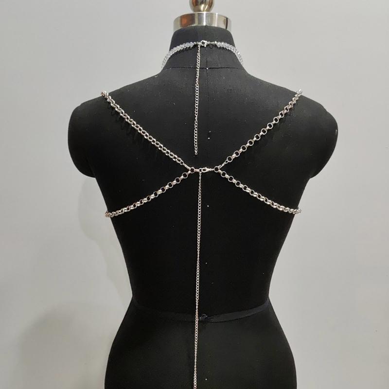 Women's Glass Crystal Beads Body Jewelry Multi Layered Chest Chain Bralette For Music Festival And Photoshoot Costumes