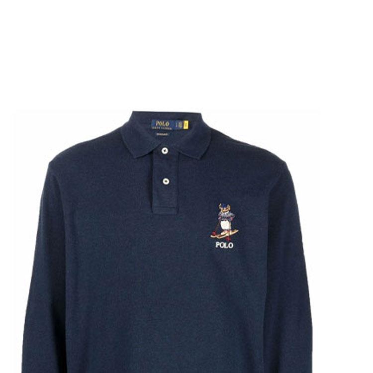 Polo Ralph Lauren Skiing Teddy Bear Pattern Long Sleeve Polo Shirt Men tops Blue 710853322-001