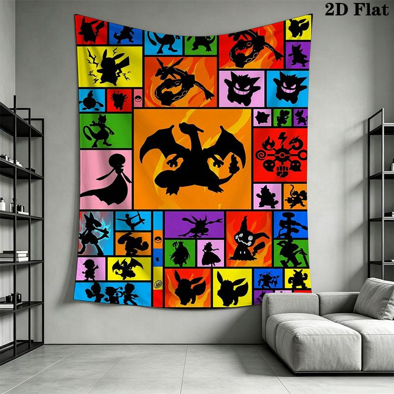 Pokémon Level Grow Wall Hanging Printed Fabric Blanket Decorative Tapestries for Bedroom Living Room Home Decor