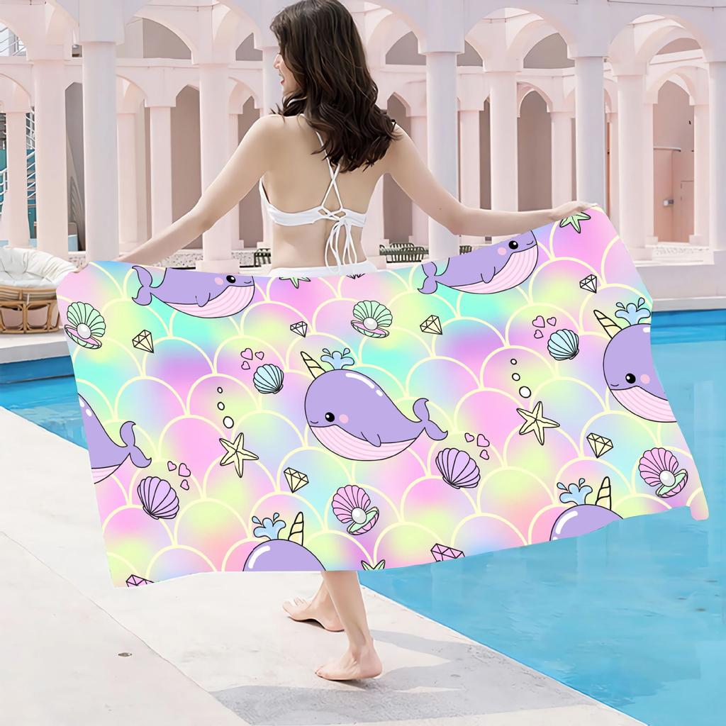 Purple Little Mermaid Children'S Bath Towel Pink Beach Towel Seaside Swimming Quick Drying Bath Towel Absorbent Portable