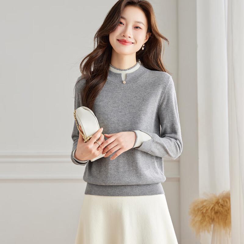 Srcr Women's Mock Neck Faux Two-Piece Pure Wool Sweater