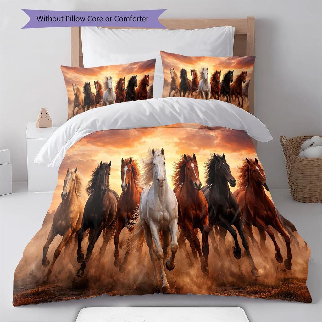 1PC Horse Bedding Quilt Set Quilt Cover Pillowcase Home Decoration Birthday Gift (1 * duvet cover + 2 * pillowcase, without core)