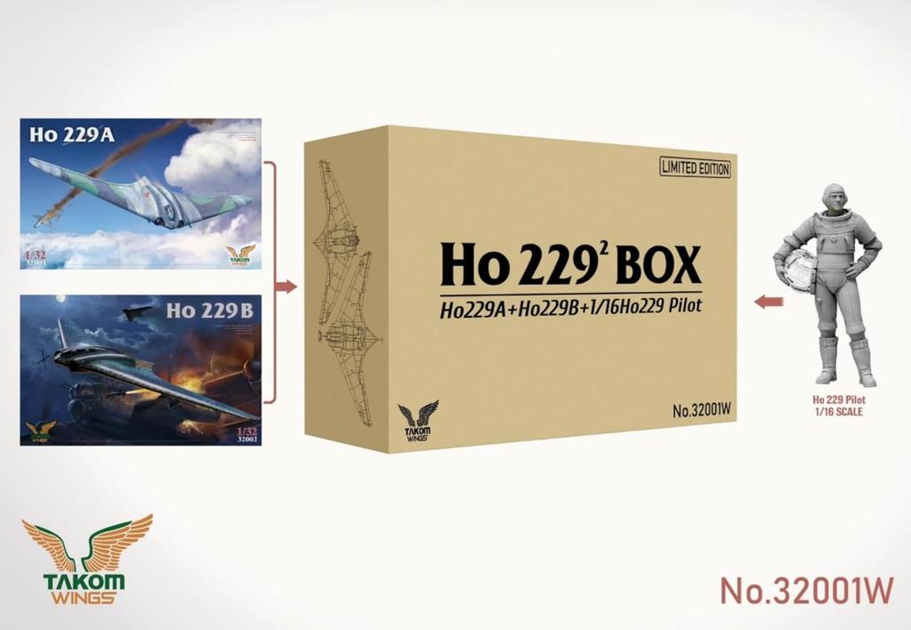 Tacom 1/32 Wings Series Horten Ho229 Box (TKO32001+TKO32002+TKO1023) Limited Edition Plastic Model TKO32001W (Airplane)