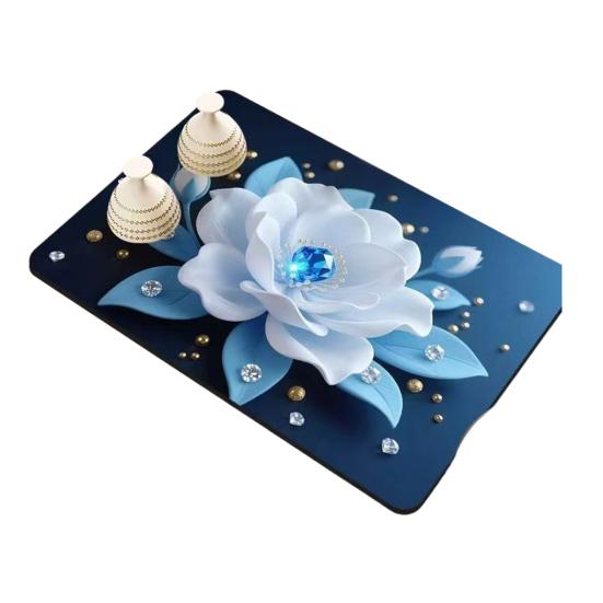 3D Flower Dish Mat Diatomaceous Earth Absorbent Dish Drying Mat Coaster Floral Placemat Insulation Mat for Kitchen Counter Dining Table