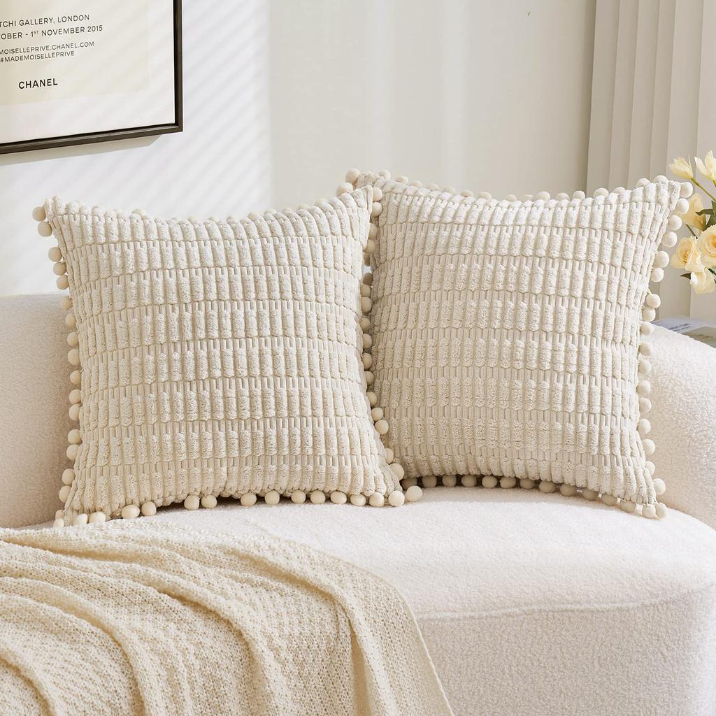 Fur Ball Pillow Solid Color Plush Pillow Cover Corduroy Office Cushion Sofa Pillow Home Decoration