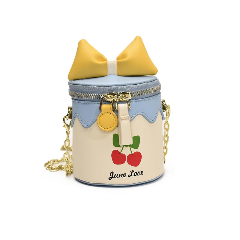 

Fashion Cute Bow Candy Color Girls Side Bags Cherry Printed Chain Strap Kids Small Bucket Bag Children Crossbody Messenger Purse небесно-голубой