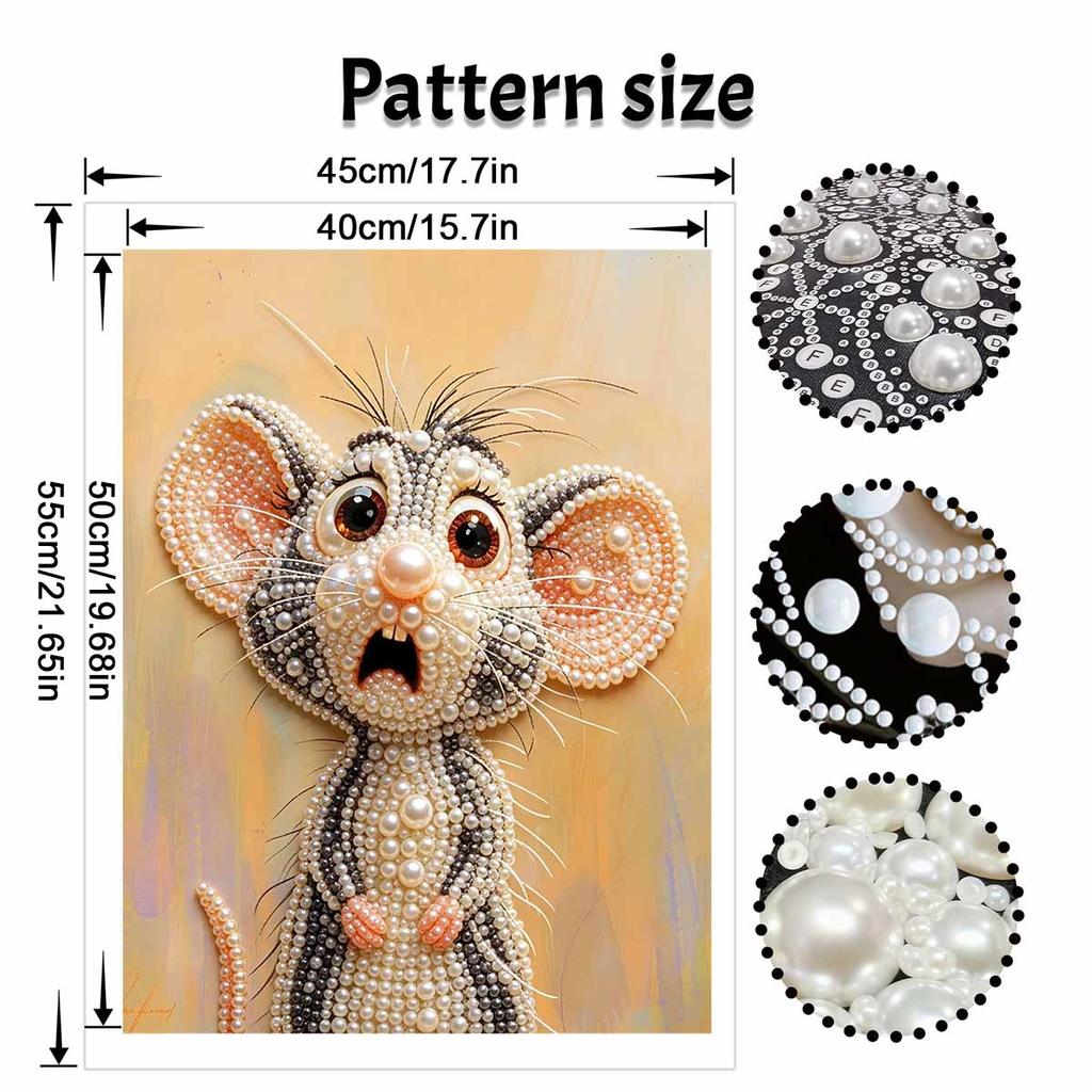 Stretched Frame Pearl Art Kit Cute Surprised Mouse Pattern DIY Sparkling Bead Canvas Relaxing Hobby Gift for Handicraft Enthusiasts Art Decor