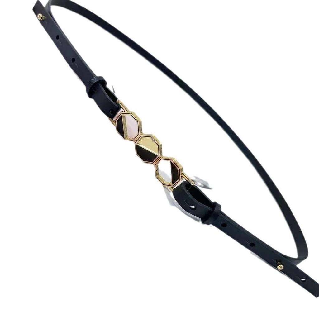 Genuine Leather Geometric Buckle Thin Waist Belt for Women