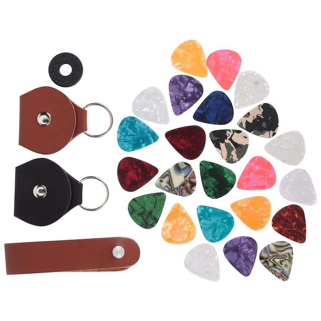28Pcs Guitar Pick Set PU Leather Celluloid 3 Kinds Thickness Instrument Accessories