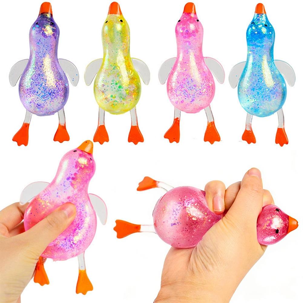 Glitter Duck Squishy Stress Relief Toy | Tpr Material | Random Color | Soft Squeeze Fidget Toy For Anxiety Relief | Portable