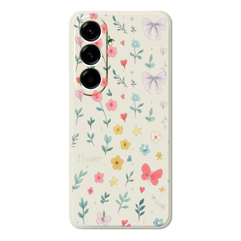 

For Samsung Galaxy A56 5G Case Floral Bow Pattern Printing Straight Edge TPU Phone Back Cover Beige
