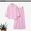 VONDA Womens Casual Striped Two Piece Outfits Long Sleeve Buttons Shirt and Drawstring Wide Leg Pants Loungewear Sets