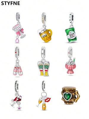 Charms Plata Copper Colors Beer Glass Wine Glass Bead Charm Pendant For Original Bracelet For Women Diy Jewelry Love Gift