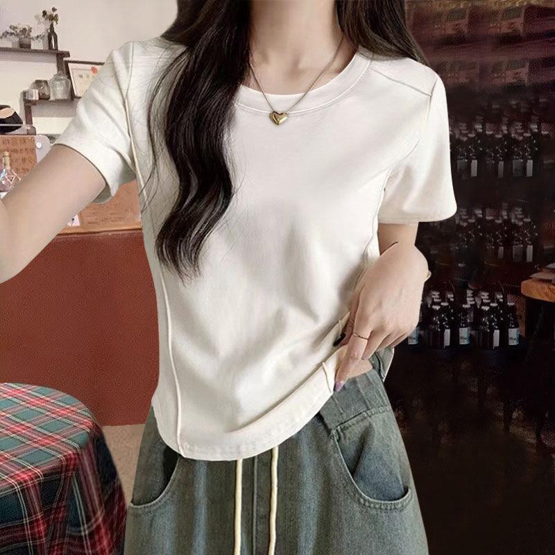 Women's Crew Neck Short Sleeve Slim Fit T-Shirt Cropped Top Solid Color Summer Casual Plus Size Tee