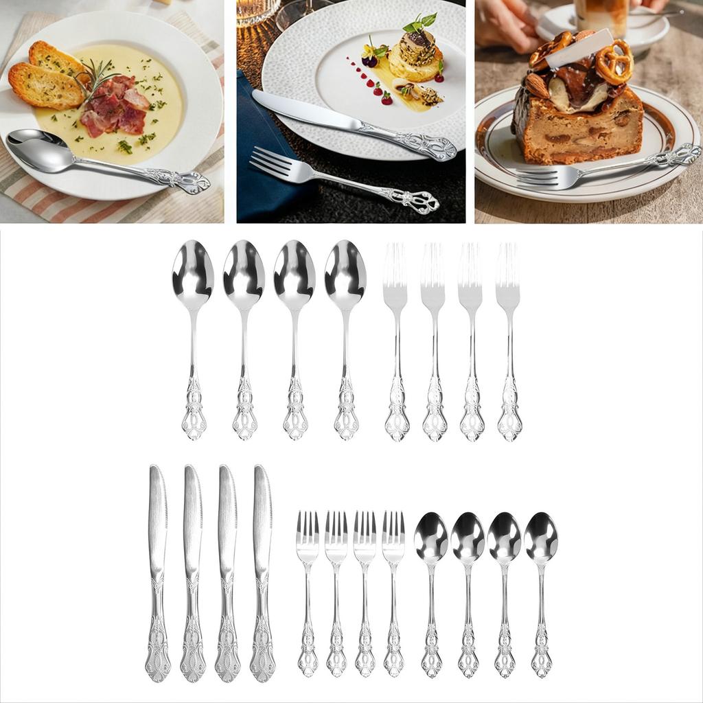 Cutlery Set Vintage Dishwasher Safe Stainless Steel 4 Dinner Forks 4 Dinner Spoons 4 Salad Forks 4 Tea Spoons 4 Dinner Cutters Flatware Set