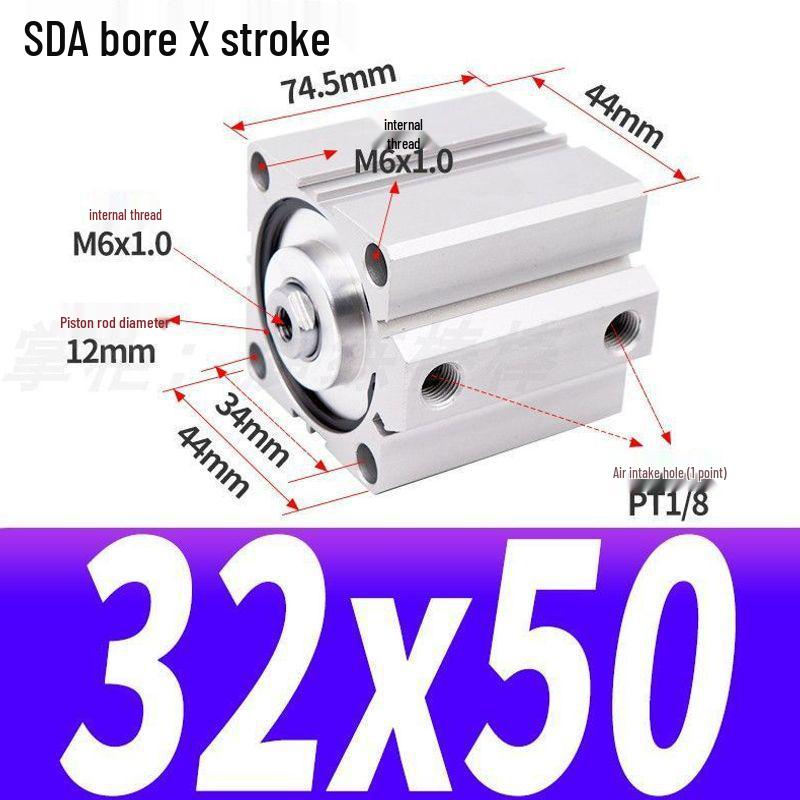 SDA Mini Pneumatic Cylinder, High Thrust, Thin Type, Bore Sizes 20/25/32/40/50