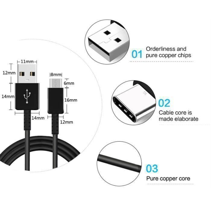 Type C To USB Cable, 1.5M Data Sync Charging Cable, for Samsung Galaxy A3 A5 A7 S8 S9 S10 - Black