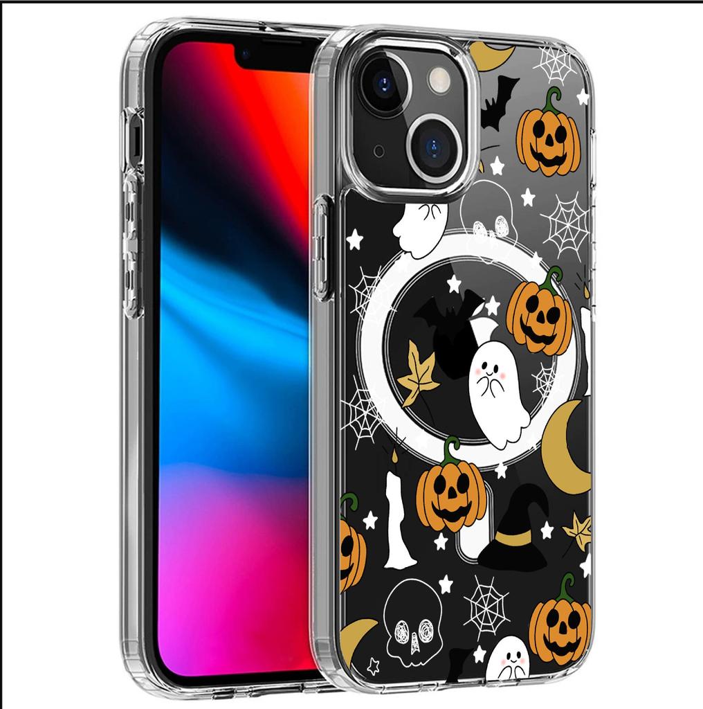 Funny Pumpkin Magnetic Case for iPhone 15/16/17 Pro Max - Transparent Full Coverage Mobile Protection