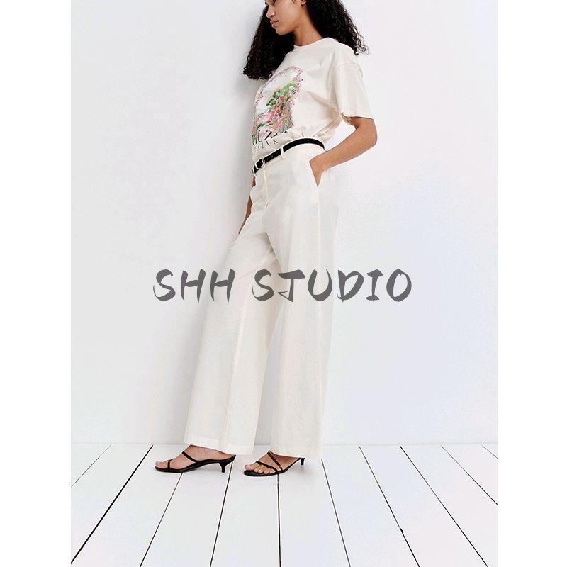 Spring New Women's Clothing French Simplicity Wind High Waist Fashion Casual Linen Blended Loose Pants 1259341