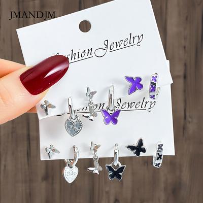 New Butterfly Stud Earrings Love Ear Buckles Fresh and Sweet Alloy Earrings Set Butterfly Enamel Drop Glaze Earrings