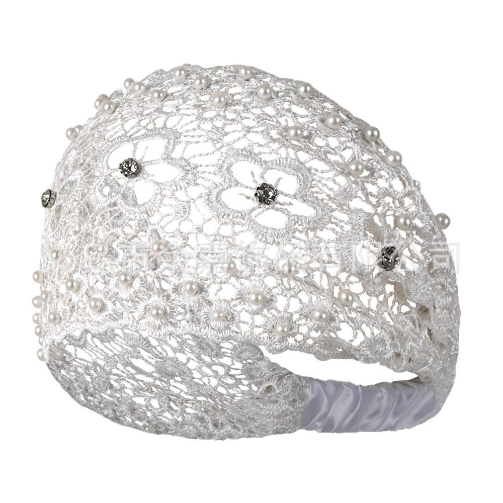 

Floral Hollow Out Beaded Headband with Pearl Accents and Rhinestone Embellishments Lace Design Stretchable Band for Women and Girls One Size