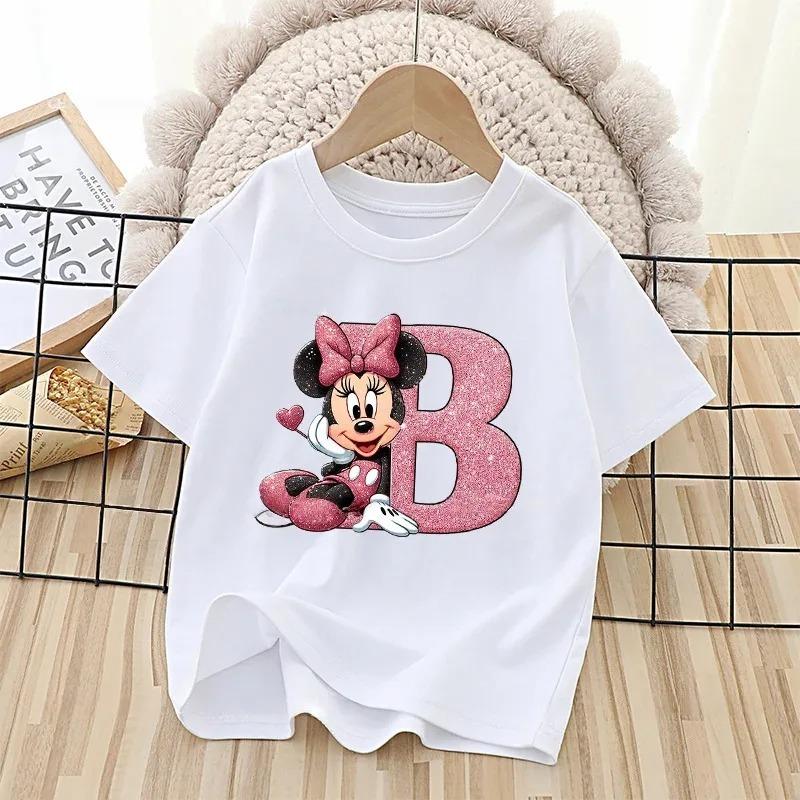 Summer Style Minnie Cute Letter-printed Children's T-shirt - Cotton Children's Clothing - Suitable for Girls' Short-sleeved Top