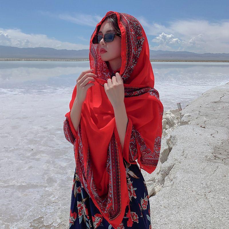 Шарф женский зимние теплые шарфы винтажный богемный этнический стиль шаль накидка пляжное — фото 13