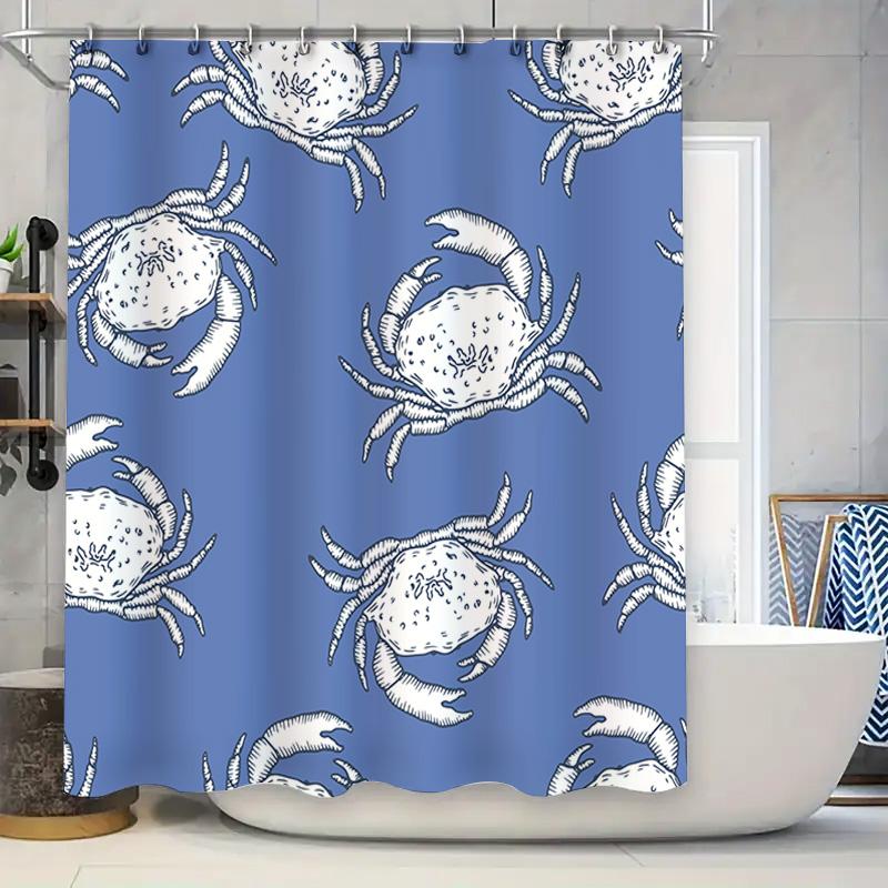 

Blue Crab Print Shower Curtain Home Decor Waterproof Fabric 3D Bathroom Curtains For Kitchen Sink Window W60H190(CM)-1 Pcs
