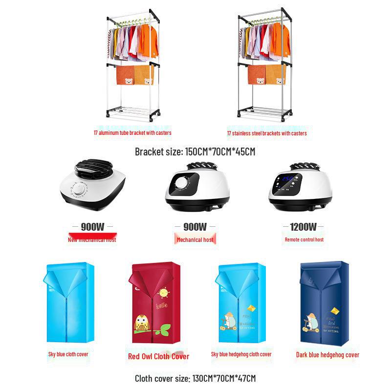 900W/1200W Clothes Dryer with Remote Control and Warm Air Accessories