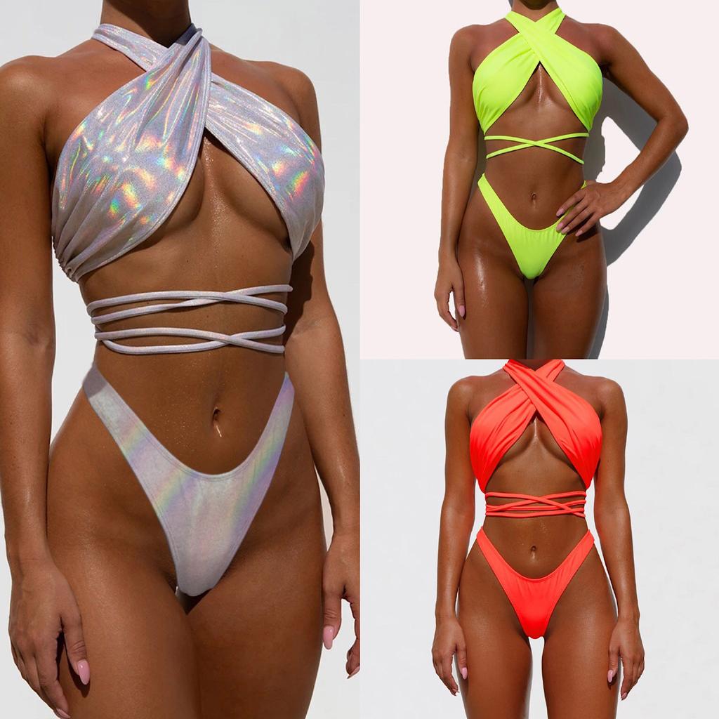 Dámská móda Sexy Bandage Bikiny Barevné dámské plážové plavky