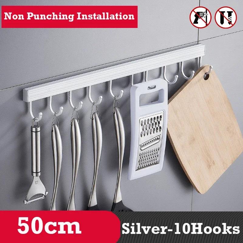 20/30/40/50CM Kitchen Hook Rack Punch-free Wall Mounted Storage Racks For Cup Kitchenware Home Bathroom Kitchen Accessories