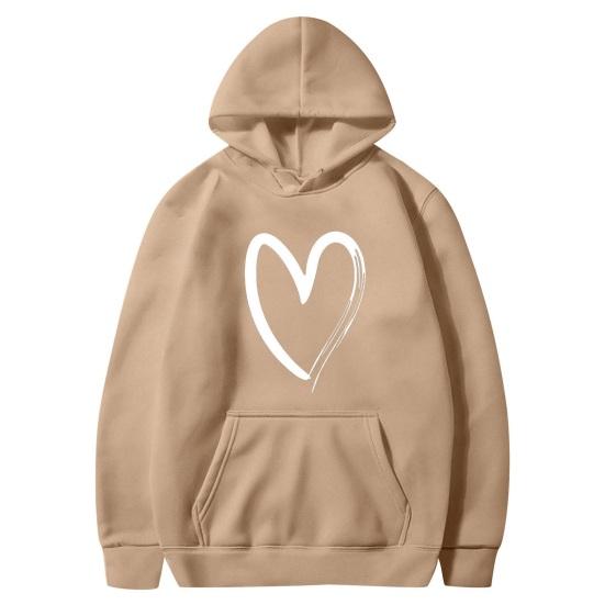 Women's Heart Print Hoodies Fall Long Sleeve Drawstring Pullover Top Oversized Fleece Lined Sweatshirt with Pocket