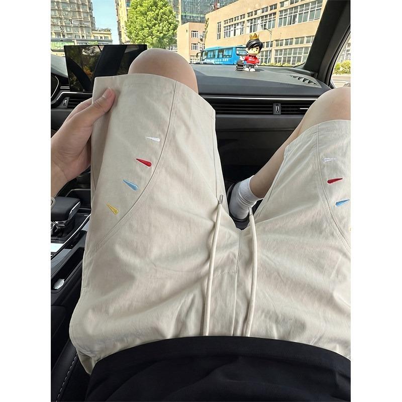 American miter embroidered quick-drying shorts men's summer sports and leisure straight-leg pants trendy ruffian handsome loose wide-leg pants