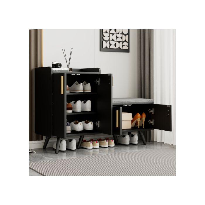 Meuble à chaussures - MUVOE - Moderne - 4 portes - Bois massif - Noir