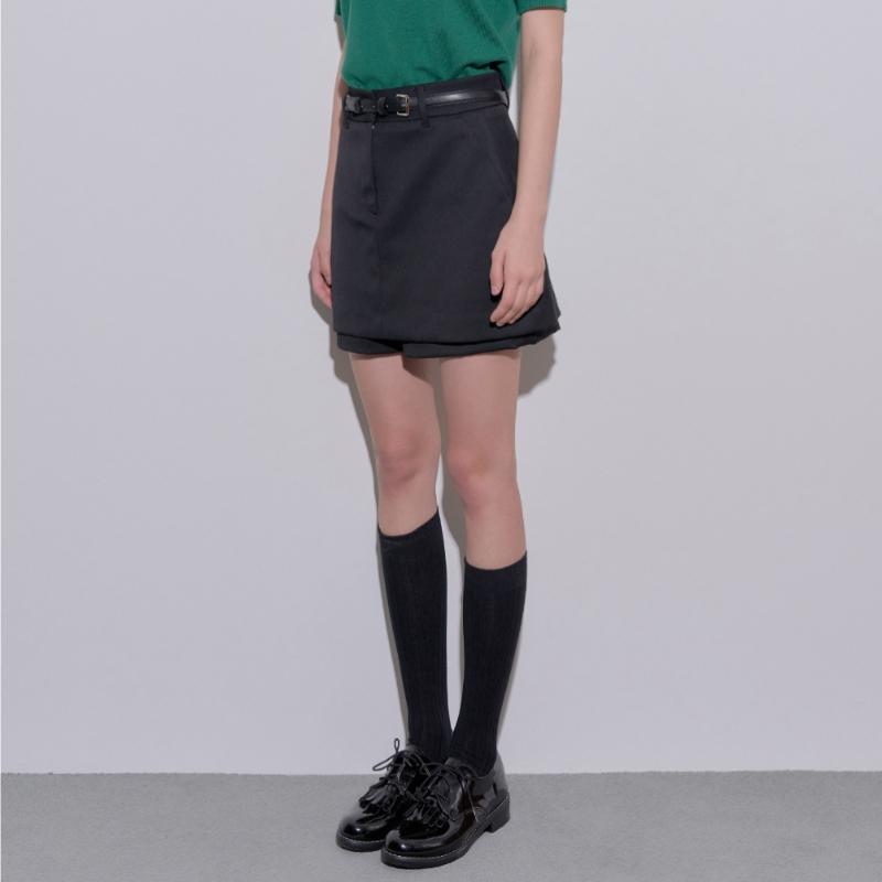 Playboo Twill Layered Skirt Pants Black